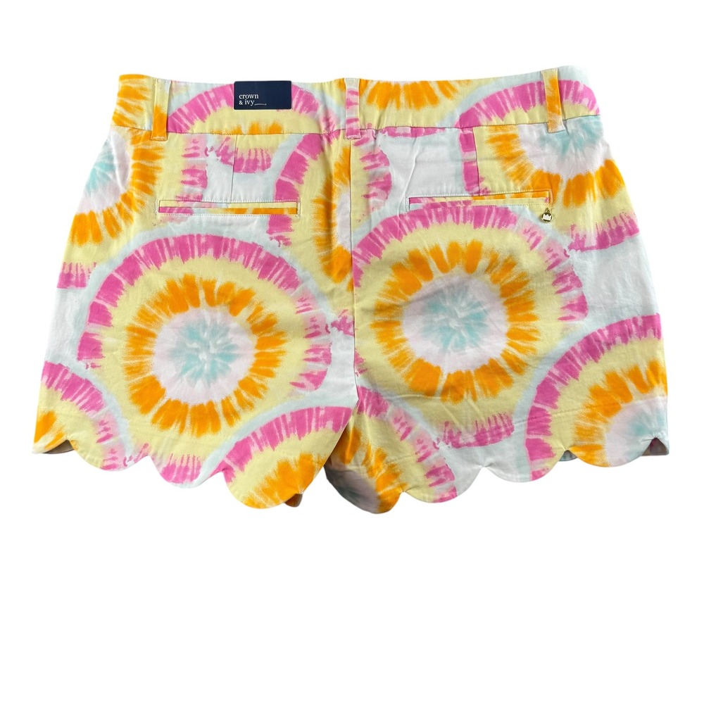 Crown & Ivy Shelby Scallop Tie Dye Shorts‎ Pink Orange Yellow Womens 8 NEW - Picture 5 of 6